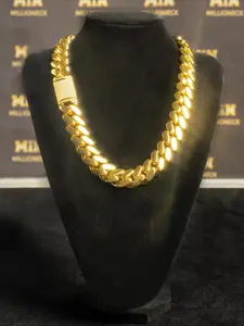 Hip Hop Premium Style 20mm Custom High Quality Hip Hop Rap Style Luxury 24k Gold Unisex Miami Cuban Chain Jewelry Necklace, Easter Thanksgiving Gift Unisex Gift
