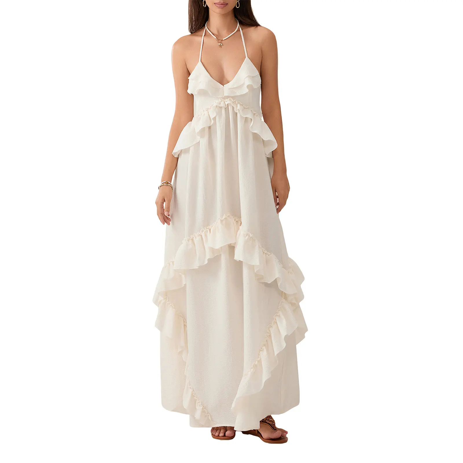 Women Long Dress, Sleeveless Halter Dress Backless Ruffled Summer Swing Dress for Vacation Beach - TikTok Shop Women Long Dress, Sleeveless Halter Dress Backless Ruffled Summer Swing Dress for Vacation Beach - TikTok Shop