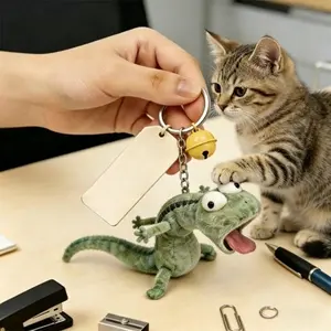 1Pc 4.72inch Plush Lizard Keychain Funny Mint Green Chameleon Bag Pendant Jingle Bell Tag Interactive Cat Toy Cute Stuffed Animal