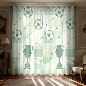 Football Pattern Design Light Filtering Curtain Sheer Curtains 63 Inch Length for Living Room, Semi-Transparent Sunshade Drapes,Room Divider for Bedroom Dining Room