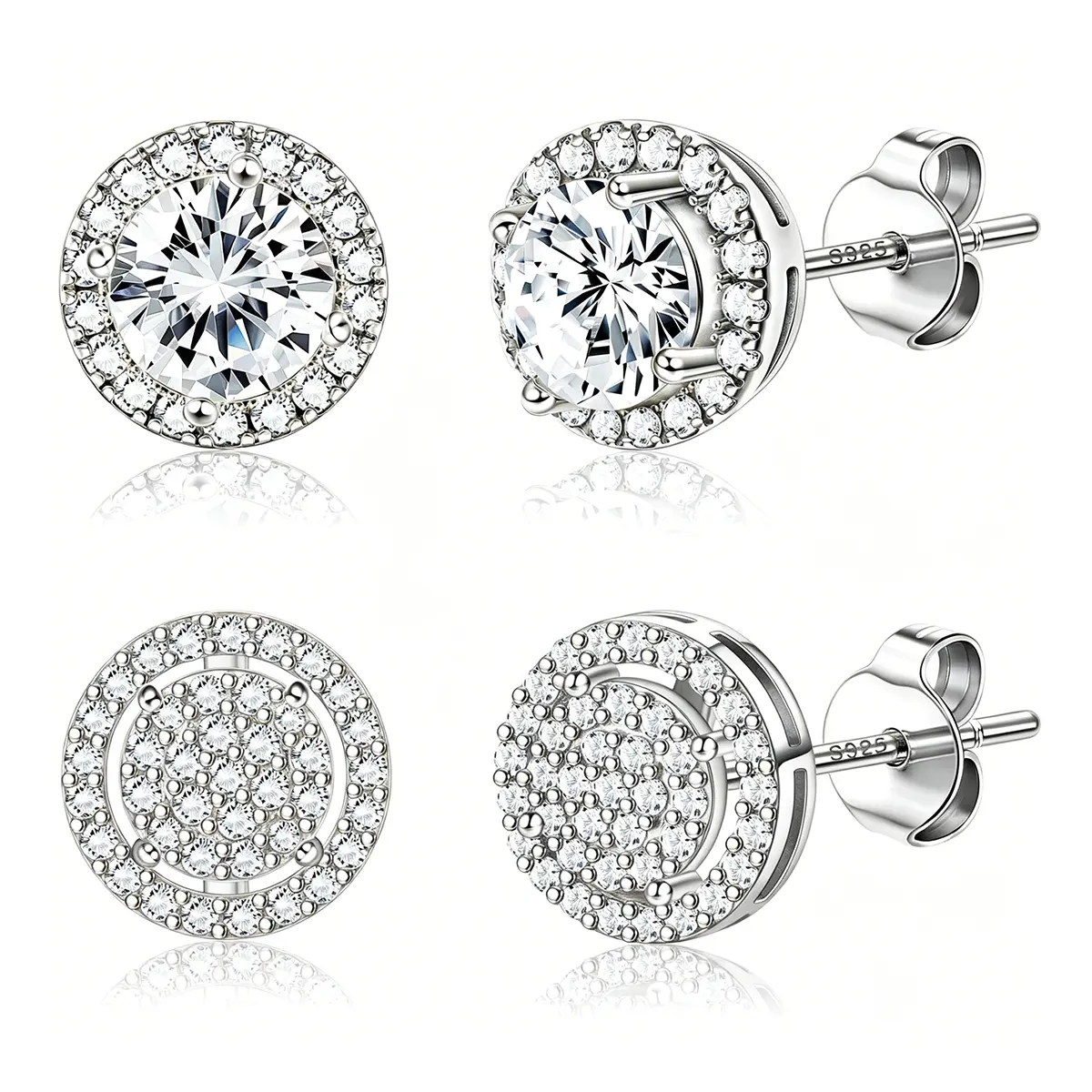 Hypoallergenic Cubic Zirconia Stud Earrings for Women Men - Big Brilliant Simulated Diamond Halo CZ Studs Earring Stacks Round Teardrop Earring Set for Sensitive Ears Bridesmaid Bridal Earrings
