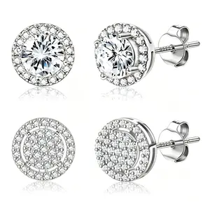 Hypoallergenic Cubic Zirconia Stud Earrings for Women Men - Big Brilliant Simulated Diamond Halo CZ Studs Earring Stacks Round Teardrop Earring Set for Sensitive Ears Bridesmaid Bridal Earrings
