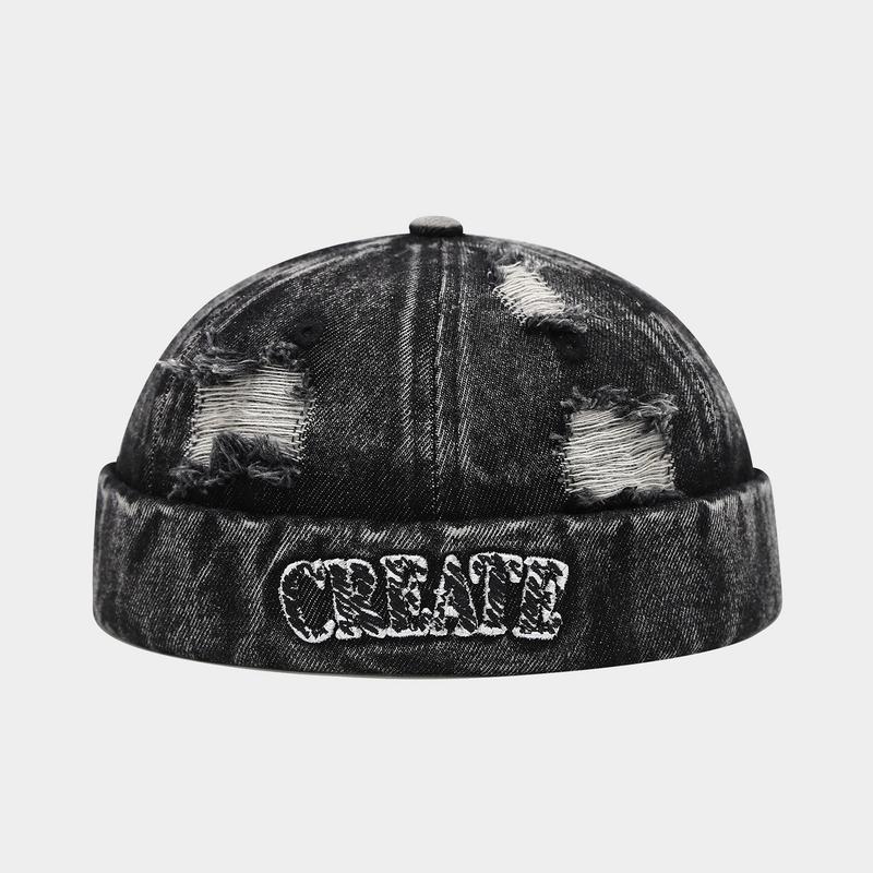 90s Retro Brimless Streetwear Hat - Adjustable Washed Cotton Soft Graphic Print Cap, Sailor Landlord Beret Styles, Trucker Green Universal Accessory with Hip Hop and Sailor Vibes for Men