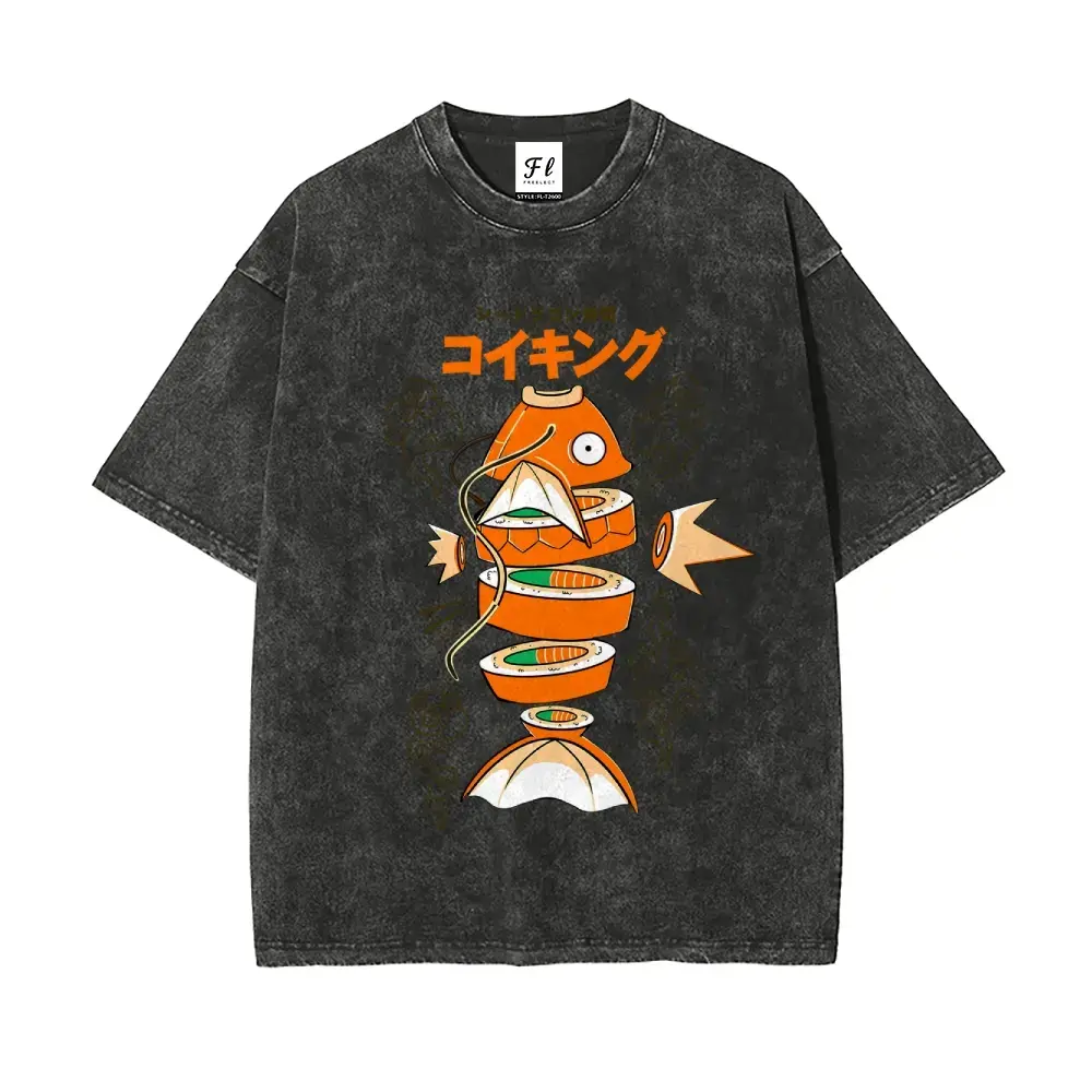 Vintage Graphic T-Shirt, Soft Washed Cotton Fabric, Unisex Loose Fit Tee with Japanese Dragon Print for Summer Streetwear