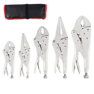 5-Piece Locking Pliers Set, Steel Curved Jaw,Vise Grips for Clamping Rotating Ergonomic Pliers withQuick Release , Spring Loaded Needle Nose Pliers Toolkit set Nose Locking Industrial Heavy Duty