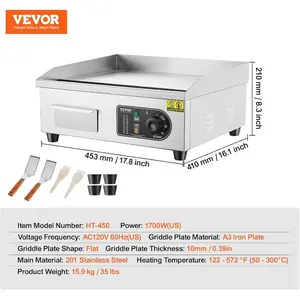 VEVOR Upgraded Commercial Electric Griddle, 2800W Countertop Half-Flat Top Grill, 122-572 Adjustable Temp, 29'' Stainless Steel Griddle Grill for Home or Restaurant(No Plug)VEVOR Super Brand Day