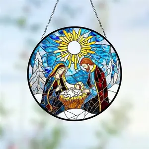 Nativity Suncatcher, Stained Glass Window Hanging, Christmas Decor