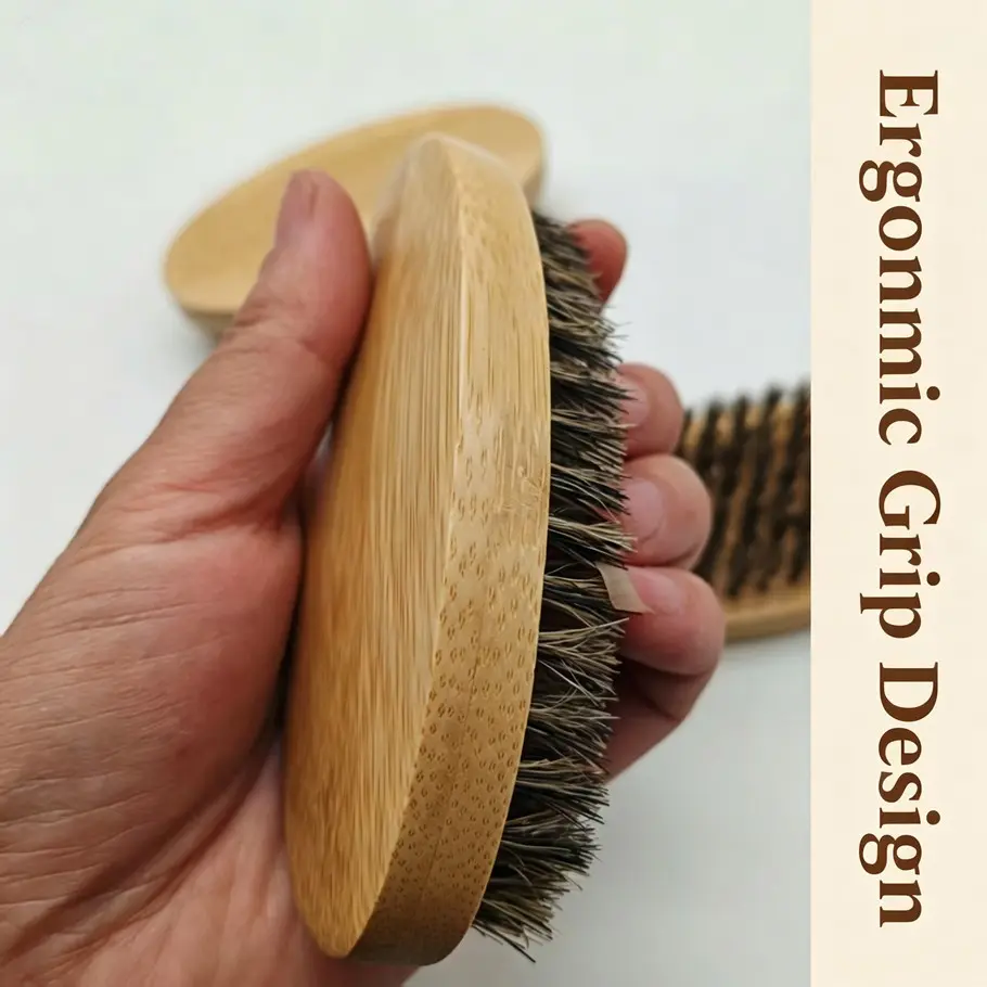 Real Wood Boar Bristle Mustache Brush Comb, Men's Grooming Tool, Multi-Functional Styling and Cleaning, Barber Shop Essential, Wooden Handle, Ergonomic Grip Design