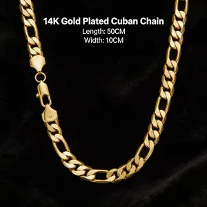 14K Gold Plated Cuban Link Chain Necklace for Men & Women - 20 Inches, Tarnish-Resistant & Hypoallergenic, Fade-Proof Craftsmanship, Timeless Unisex Statement Piece for Daily Wear, Perfect Gift for Him or Her