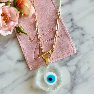 Safekeep Evil Eye Necklace Dainty Fashion Jewelry Gold Hardware Chain