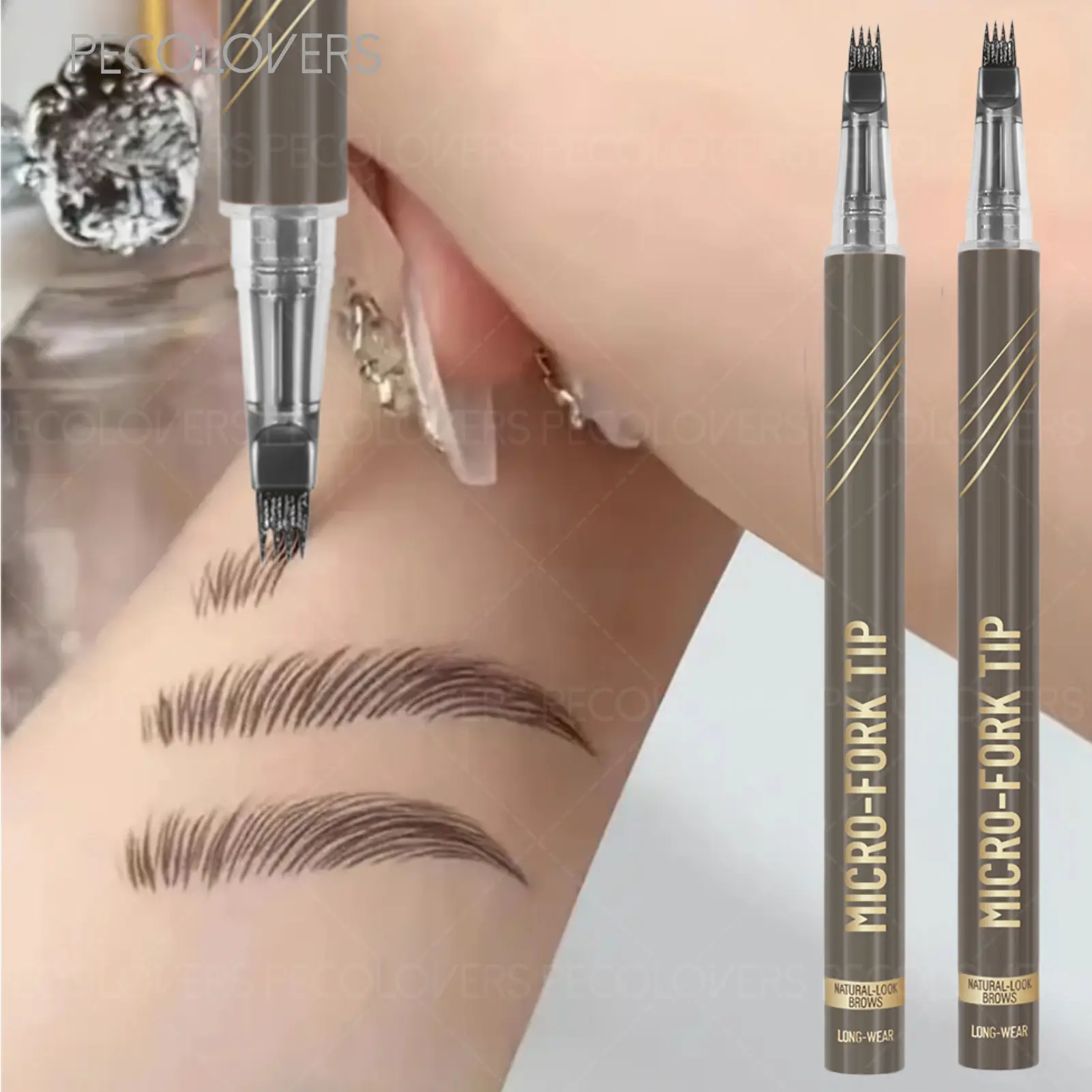 1PC Ultra-Fine 4-Branch Eyebrow Pencil Makeup Waterproof & Sweatproof Natural 3D Wild Brow Look Brown Black - Perfect Christmas or Birthday Gift Eyebrow Filler Pens