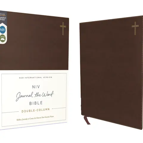 NIV, Journal the Word Bible (Perfect for Note-Taking), Double-Column, Leathersoft, Brown, Red Letter, Comfort Print: Reflect, Take Notes, or Create Art Next to Your Favorite Verses