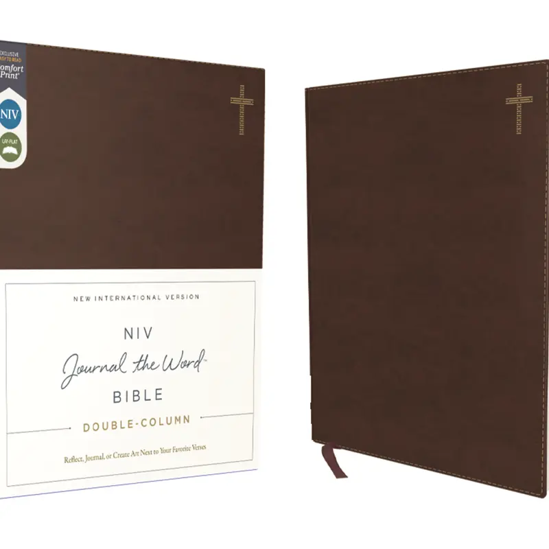 NIV, Journal the Word Bible (Perfect for Note-Taking), Double-Column, Leathersoft, Brown, Red Letter, Comfort Print: Reflect, Take Notes, or Create Art Next to Your Favorite Verses