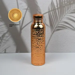 34 Oz (1000ML) Copper Water Bottle, Elegant Hammered Design, Leak-Proof Lid, Durable & Hygienic, Handmade in India, Reusable, Ideal for Fitness Enthusiasts