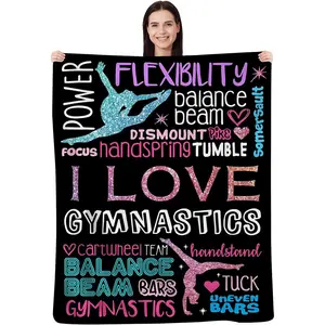 I Love Gymnastics Blanket,Colorful Design Sport Lover Womens Gift Flannel Fleece Blanket Super Soft Sofa Bed Throw Blanket Velvet Lightweight Travel Blanket Luxurious Carpet for Women Girls,50"X40"