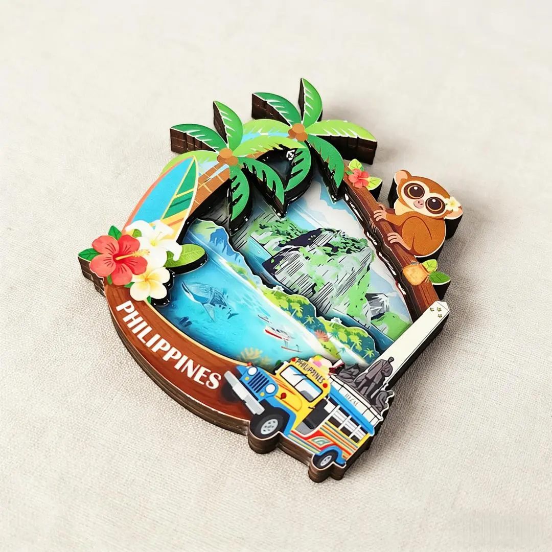 Philippine Themed Wooden Magnetic Fridge Magnets - Jeepney, Rizal Park Manila Monument Designs, Cartoon Animal Accents, Reusable Decorative Indoor Decor for Kitchen/Cabinets, Souvenirs Gifts