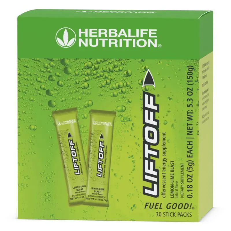 Herbalife Liftoff Lemon Lime 30 Stick Packs Vitamin Enriched Drink Mix Lemon Lime Flavor Caffeine B Complex Vitamins Dietary Supplement Daily Nutrition Energy Support Focus Support Portable Stick Packs Ready to Mix Beverage Powder