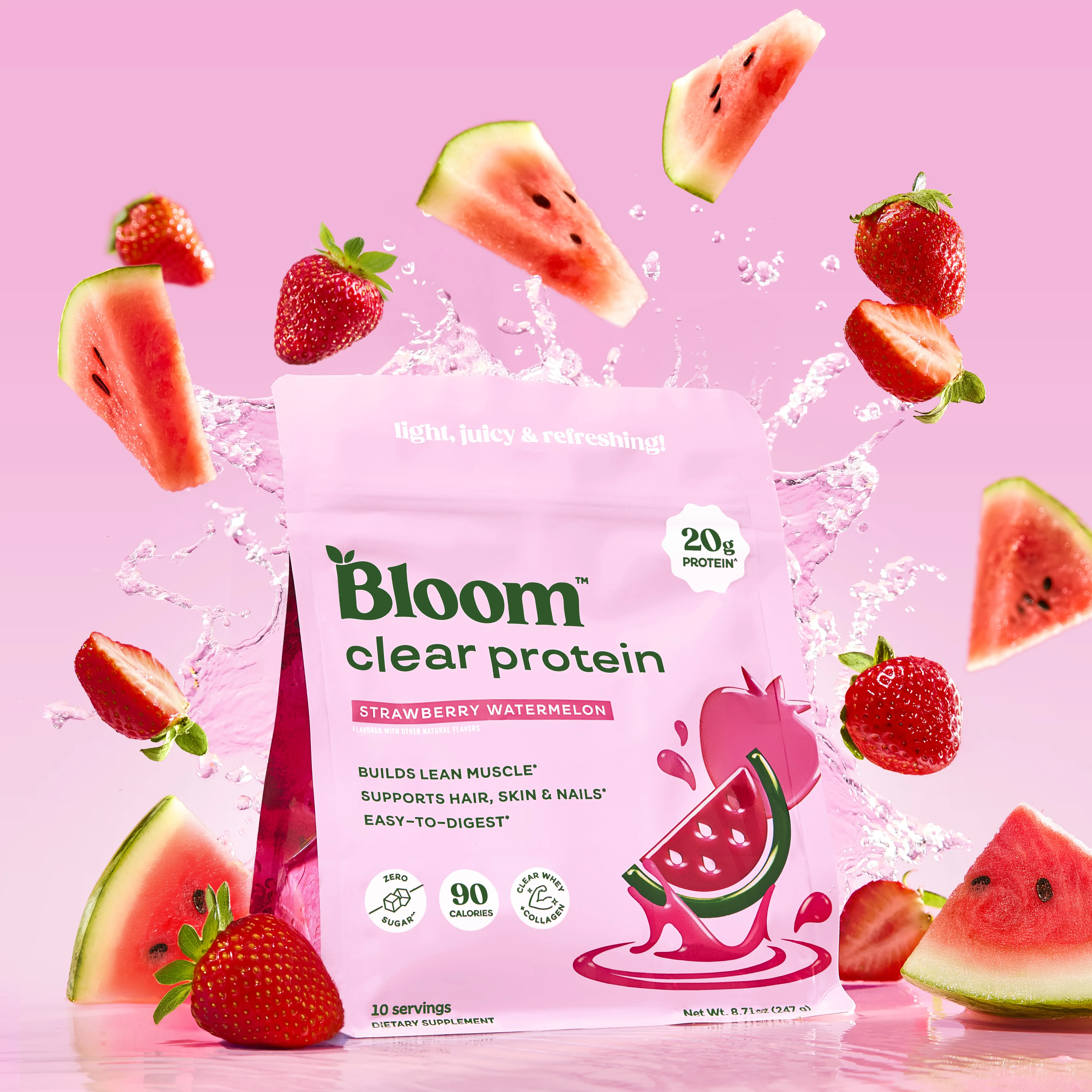 Bloom Nutrition Clear Protein - Clear Whey + Collagen Protein Blend | 20g Protein, 90 Calories, 0g Sugar, Light & Refreshing Fruity Drink | Protein for Women *contains dairy