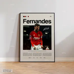 Bruno Fernandes Poster, Manchester United Wall Art, Framed Premier League Soccer Print Décor