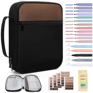 Men's Canvas Bible Cover Carrying Case with Durable Handle, Bible Book Protector Bag Study Supplies Accessories Christian Gifts, Brown+Black Large