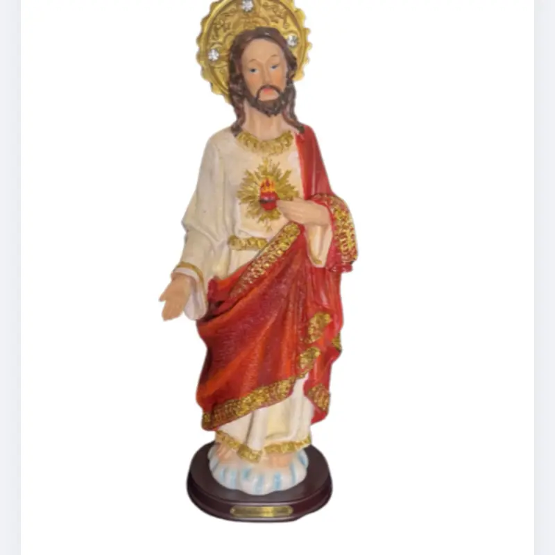 Sacred Heart Jesus Resin Statue - 12.5 inches Detailed Religious Figurine with Golden Halo and Robe for Home Altar Decor