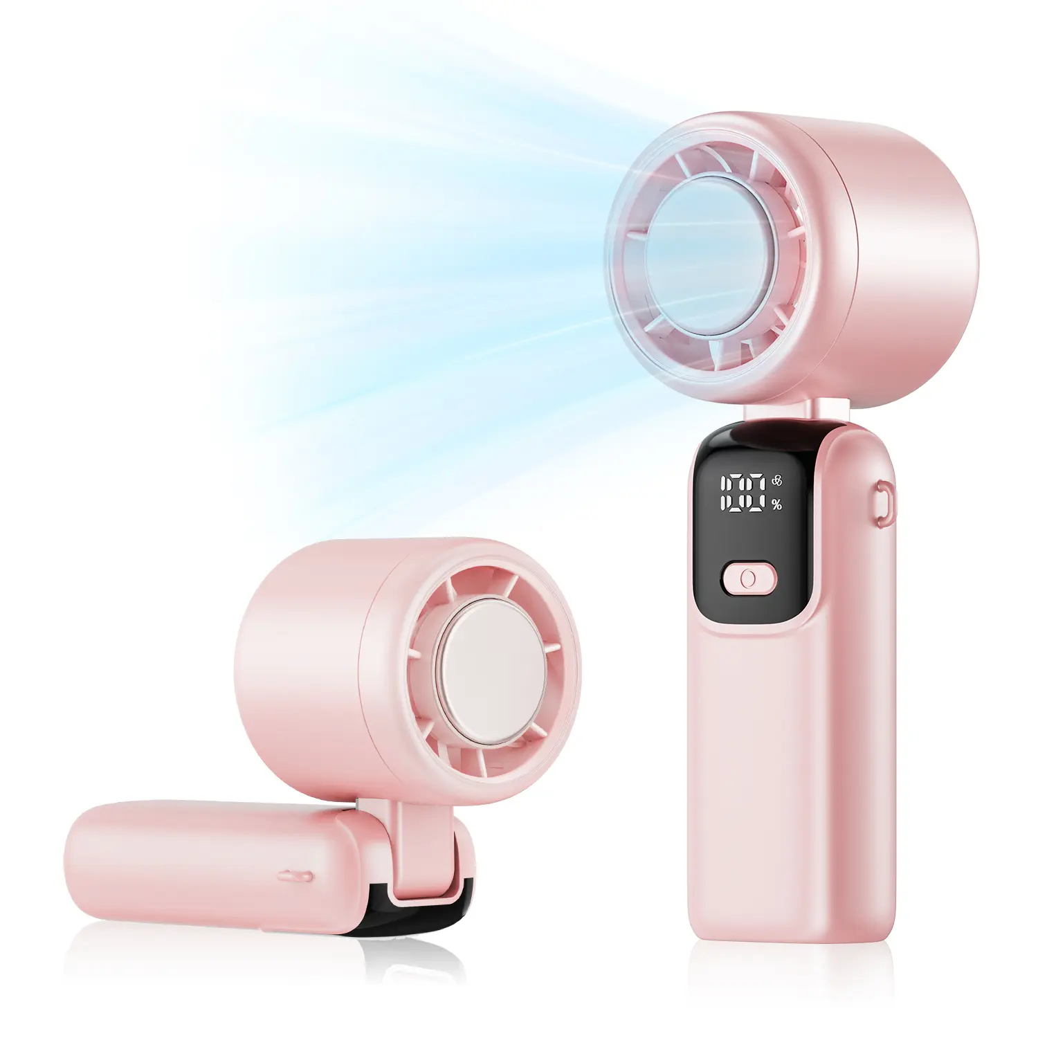 Portable Mini Turbo Fan, Foldable Handheld Fan with Smart LED Display, 100 Adjustable Speeds, Battery Operated Personal Fan for Travel, Beach, Office, Indoor and Outdoor Use