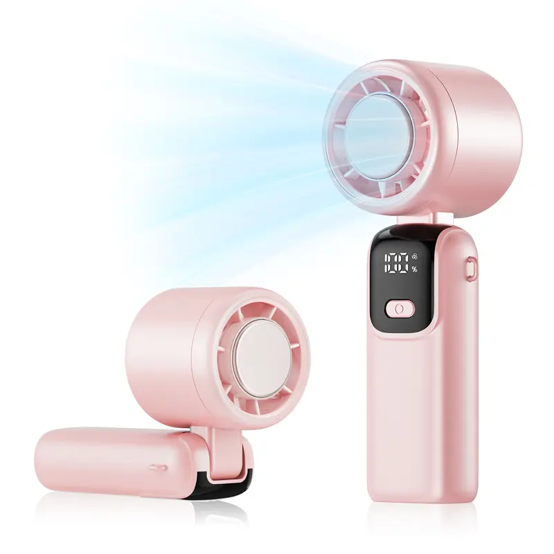 Portable Mini Turbo Fan, Foldable Handheld Fan with Smart LED Display, 100 Adjustable Speeds, Battery Operated Personal Fan for Travel, Beach, Office, Indoor and Outdoor Use