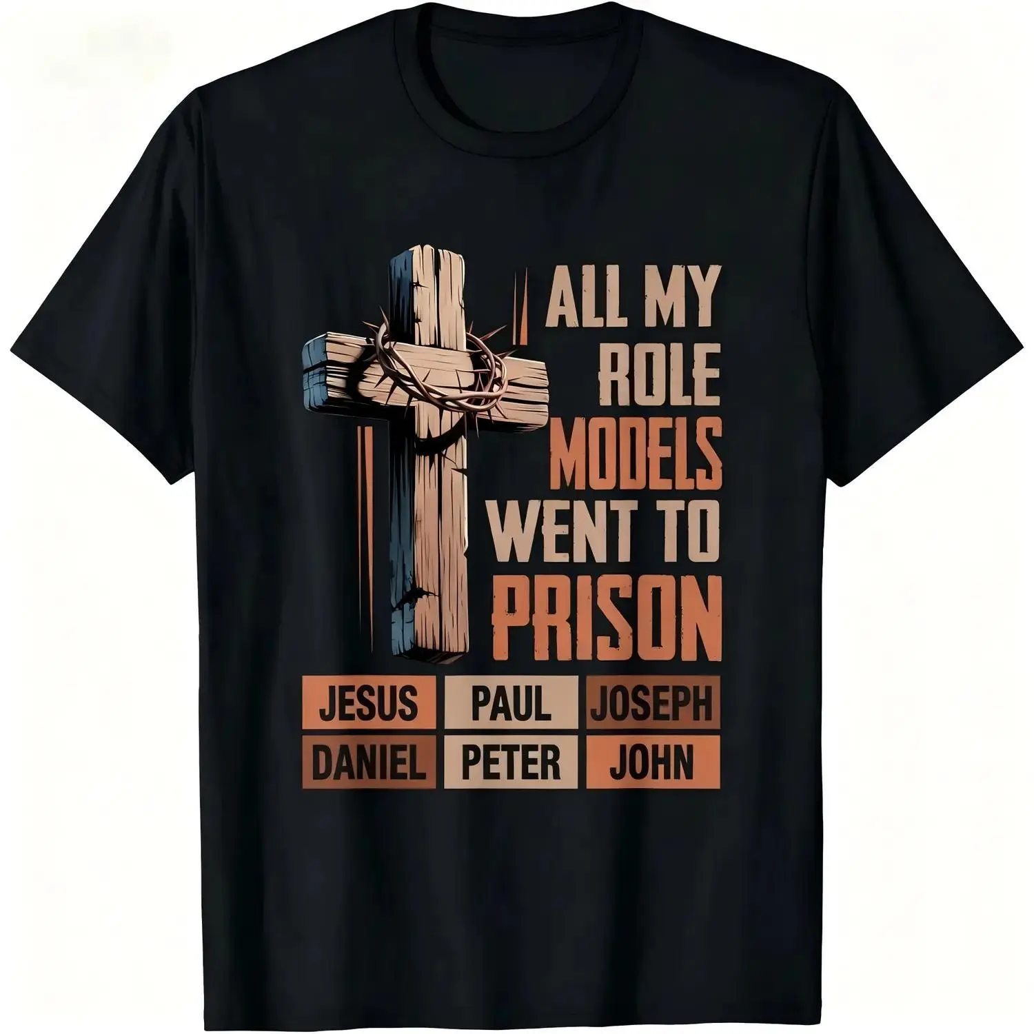 Casual Graphic T-Shirt, Unisex All My Role Models Went To Prison Cotton Blend Short Sleeve Round Neck Top, Shortsleeve, Tops, Menswear