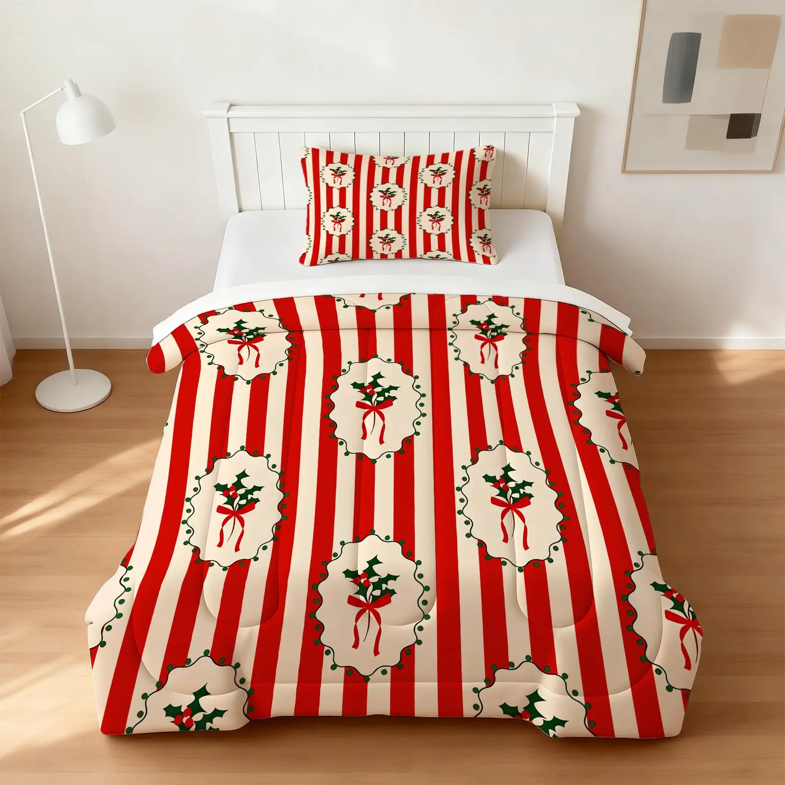 2/3Pcs Sweet Christmas Themed Comforter Set, Fluffy & Warm, Breathable & Cozy, Ideal for Christmas Bedroom Decor, Great Gift for Girls, With Comforter Filling, Pillow Inserts Not Included