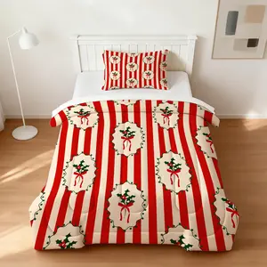 2/3Pcs Sweet Christmas Themed Comforter Set, Fluffy & Warm, Breathable & Cozy, Ideal for Christmas Bedroom Decor, Great Gift for Girls, With Comforter Filling, Pillow Inserts Not Included