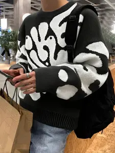 Men's Fall Winter Fashion New Unisex High-Quality Soft Pullover Sweater, Round Neck Graffiti Design Letter Pattern, Casual Commute Wear Gift