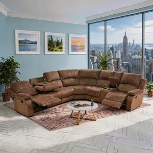 A Ainehome Brown Pineapple Fabric Living Room 3-Piece Intelligent Recliner Sofa Set - Retro Design for Modern Comfort & Cozy Seating furniture