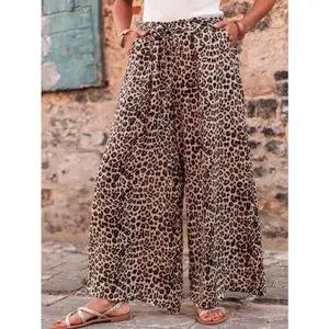 Spotted Leopard Drawstring Wide Leg Pants