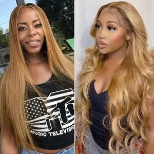 Tuneful Honey Blonde Lace Front Wig Human Hair 27# Colored Human Hair 13x4 13x6 Lace Front Wigs Straight Hair Wigs For Black Women