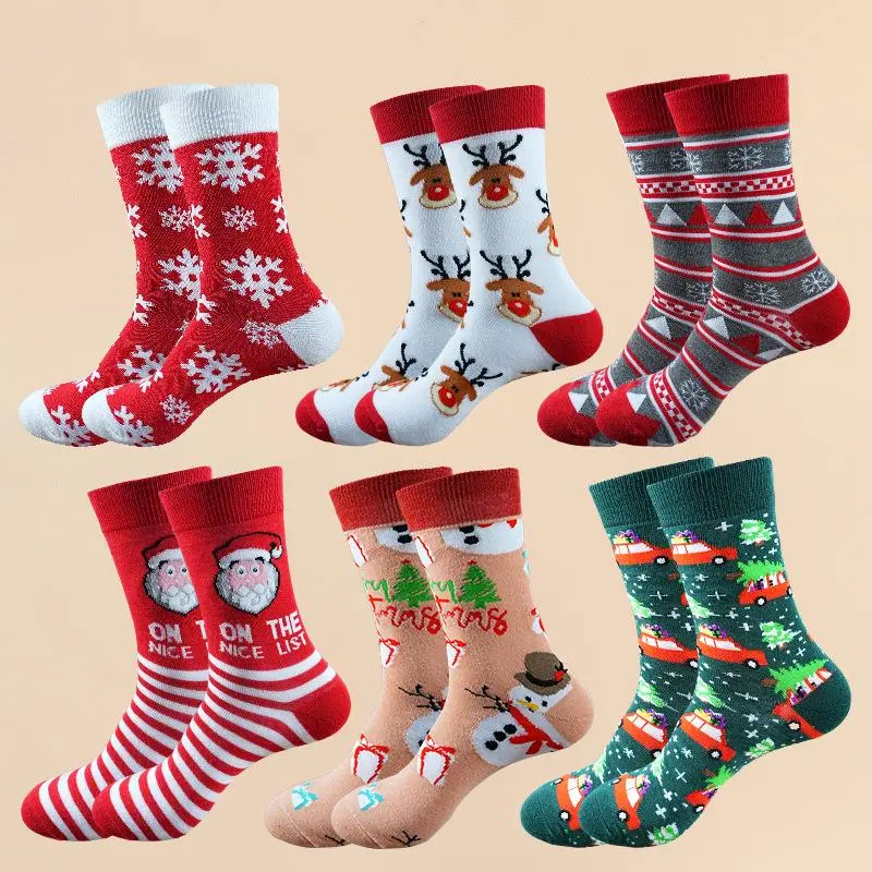 6 Pairs New Extra Large Christmas Socks Set Mid Calf Santa Cute Cartoon Socks Holiday Gift Stocking Stuffers Cozy Festive Wear