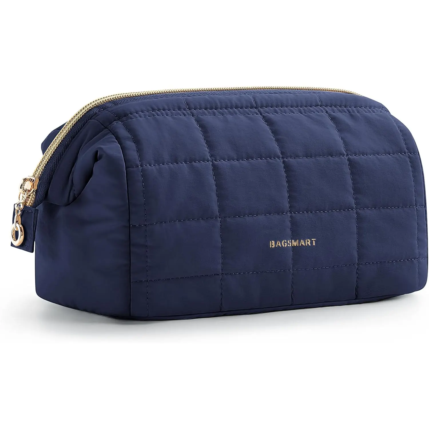 Makeup Bag Travel Toiletry Bag, Puffy Padded Make up Bags for Women Makeup Organizer Case, Wide-Open Pouch Purse Travel Essentials Toiletries Accessories Brushes, Navy Blue BAGSMART