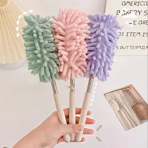 Mini Telescopic Dust Duster, 1 Count Handle Chenille Retractable Lint Wax Free Washable Dusting Telescoping Pole, Suitable for All Surfaces
