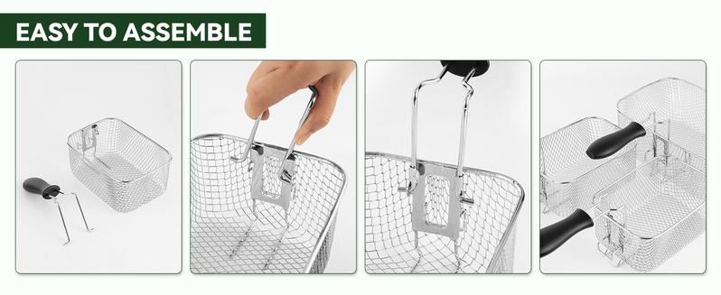 SUSTEAS Electric Deep Fryer with 3 Baskets 4 Liter Oil Capacity Cool Touch Sides Dishwasher Safe Adjustable Temperature Control with Viewing Window for Home Use - Lid Design