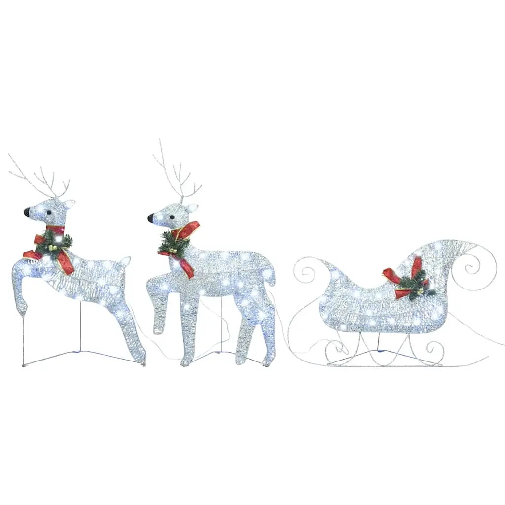 vidaXL Reindeer and Sleigh Christmas Decoration, Xmas Lighted Reindeer with 60 LEDs, Pre-Lit Christmas Lighting for Indoor Outdoor, Silver 289978