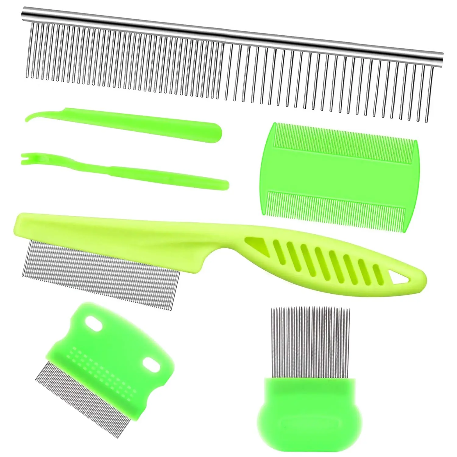 7Pcs Pet Flea Comb Fine Tooth Comb and Pet Stainless Steel Combs for Dogs Cats Pet