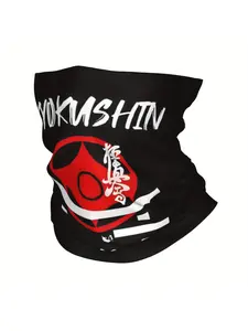Kyokushin Karate Neck Gaiter - Black Polyester Knit Headband with Red & White Design, Stretchy & Comfortable for Sports & Fitness, Sports Headgear | Bold Graphic Headband | Stretchy Fabric