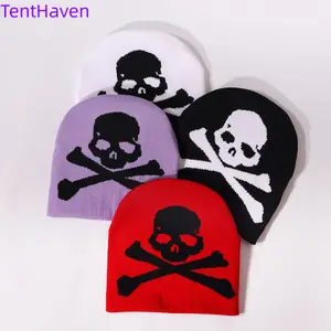 2026 popular Y2K Gothic skull pattern jacquard knitted hat for autumn and winter outdoor warmth, personalized leisure