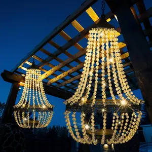 Solar Hanging Acrylic Crystal Chandelier Outdoor Garden Decorative Lights Powerful Lithium Battery 30 Warm LEDs Easy Hanging Waterproof Outdoor Lantern for Mom Garden Gazebo, Party, Wedding,Tree