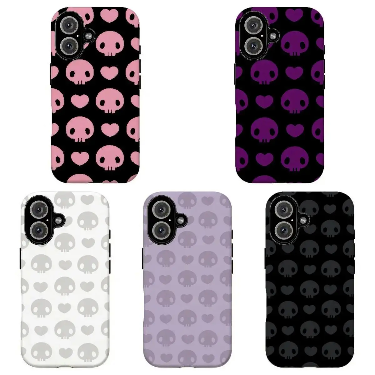 FL-Y2k Emo Skull & Heart Phone Case,Y2K Kawaii Aesthetic Protective Cover Suitable for iPhone 17-11 Pro Max/Plus and  Samsung Galaxy S23-25