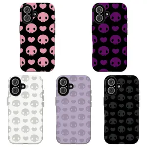 FL-Y2k Emo Skull & Heart Phone Case,Y2K Kawaii Aesthetic Protective Cover Suitable for iPhone 17-11 Pro Max/Plus and  Samsung Galaxy S23-25