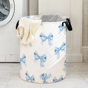 Bow Print Laundry Hamper Basket with Handle, Durable Foldable Clothes Storage Bin, Large Capacity Toy Organizer for Home Use