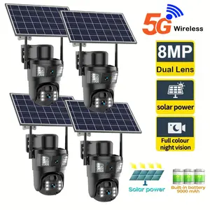 4K Solar Security Cameras Wireless Outdoor 5GHz 2.4GHz WiFi 360° PTZ Dual Lens PIR Motion Detection Human Detection Siren Color Night Vision 2-Way Audio IP66