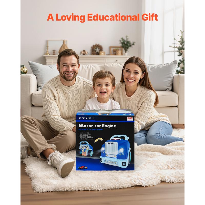 VEVOR Engine Toy, TikTokShopBlackFriday, 60 Pieces, Kids Mechanic Car Repair Set with Removable Parts, Lights and Sounds, Steering Wheel and Horn, Kids Mechanic Workshop Set for Toddler Ages 3 Years and Up, Blue