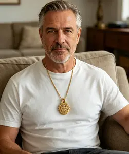 18K Gold Plated Pixiu Lion Head Pendant with Inlaid Gemstones, Taoist Mountain Ghost Money Protection Necklace