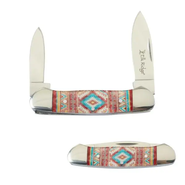 Elk Ridge Traditional Canoe Knife Two Blade Folding Pocket Knife, 3.5" Closed ER-42454